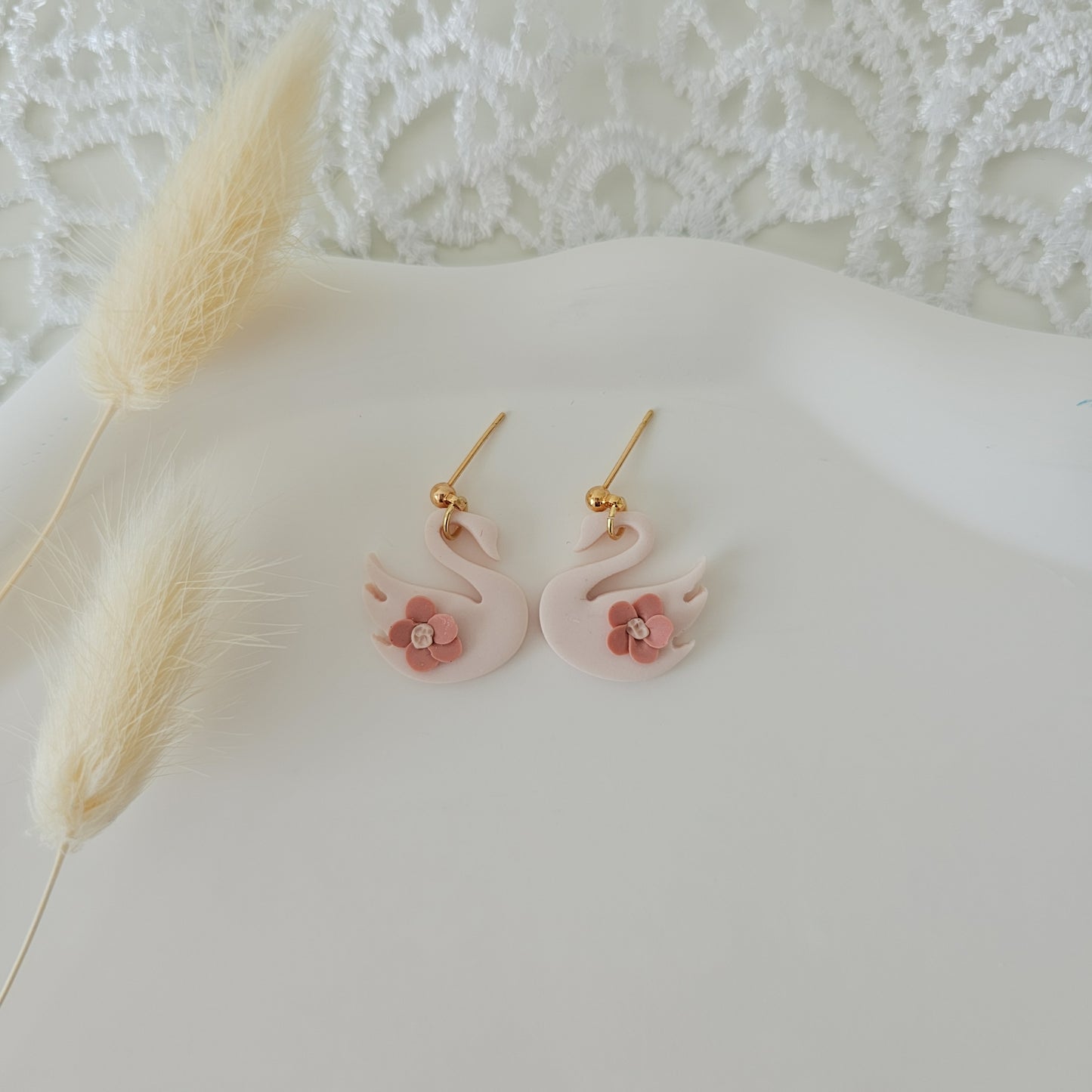 Floral Swan Earrings