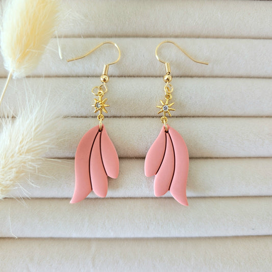 Pink earrings with gold hooks