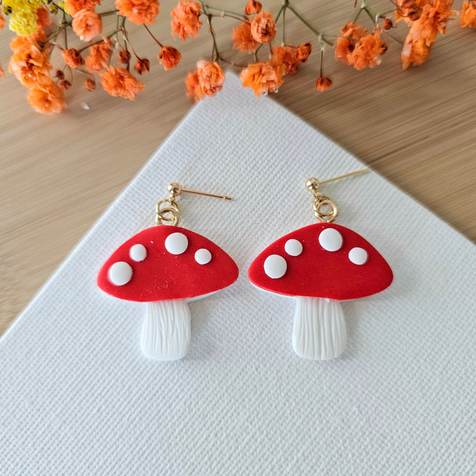 Red Mushroom Earrings — statement earrings