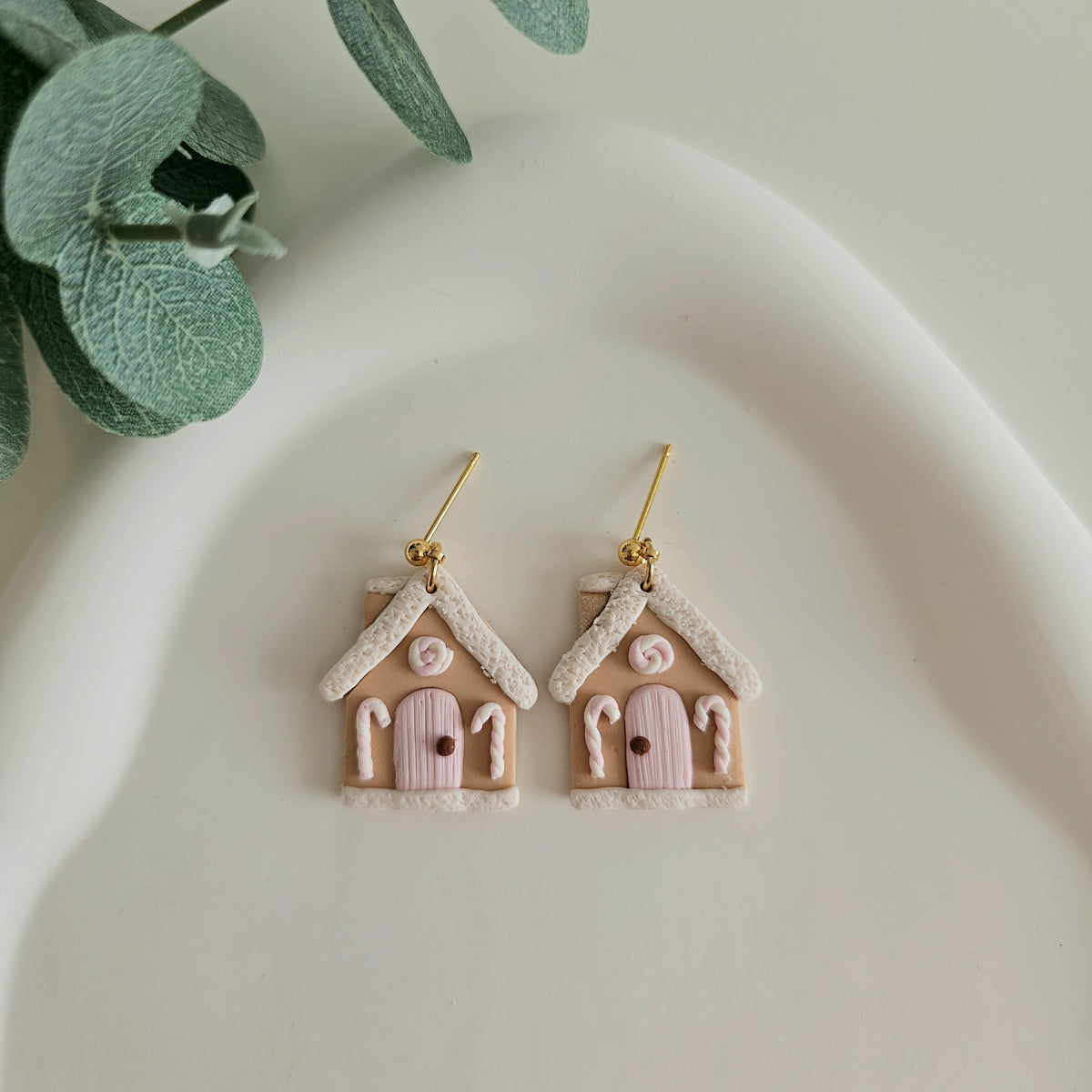 Pink Winter Christmas House Earrings