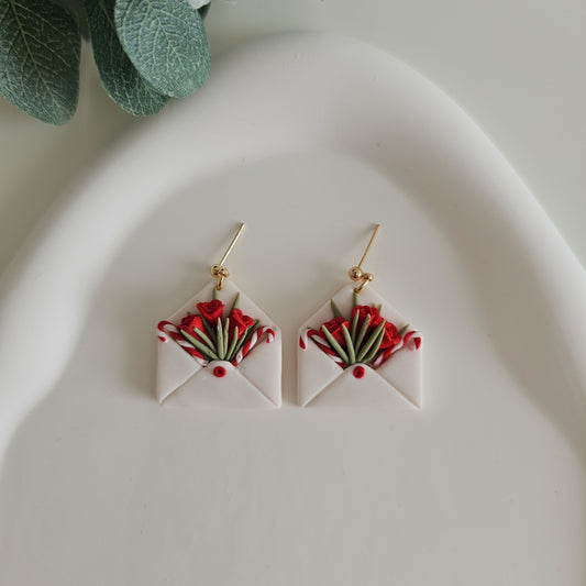 Christmas Envelope Earrings, Roses