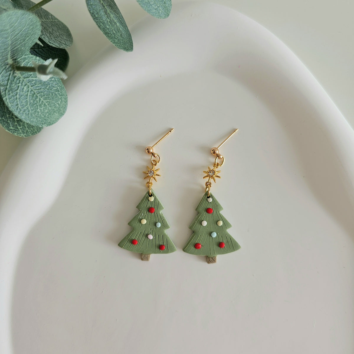 Green Christmas Tree Earrings